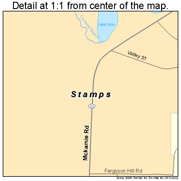 Stamps, Arkansas road map detail