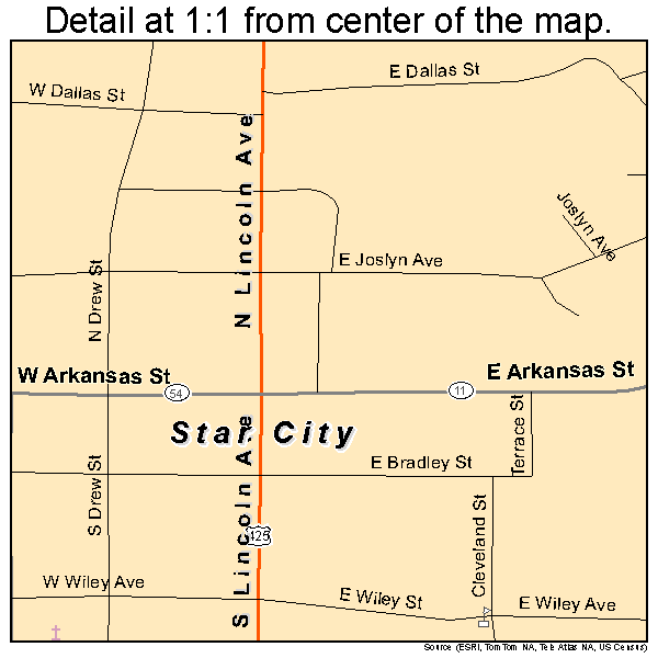 Star City, Arkansas road map detail