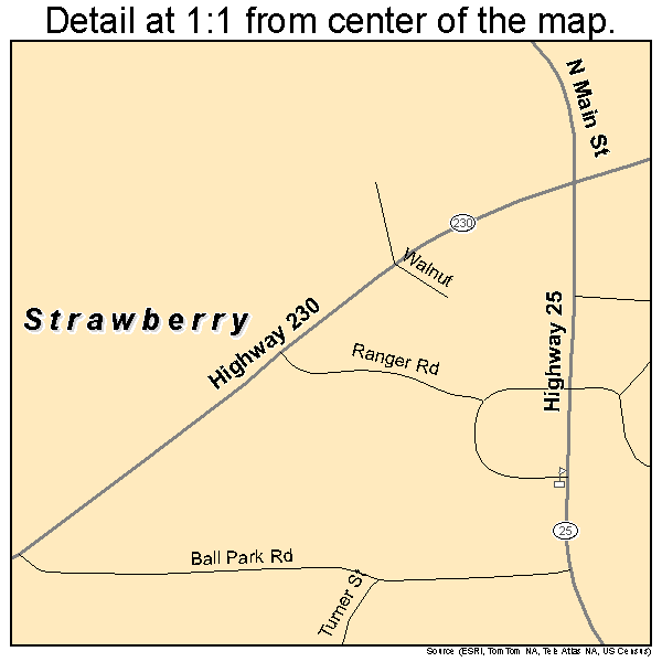 Strawberry, Arkansas road map detail