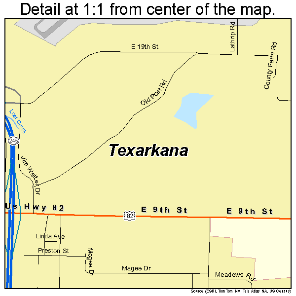 Texarkana, Arkansas road map detail