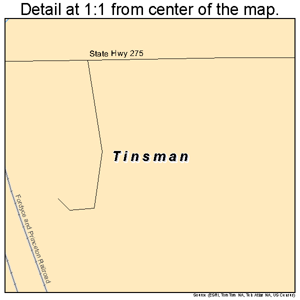 Tinsman, Arkansas road map detail