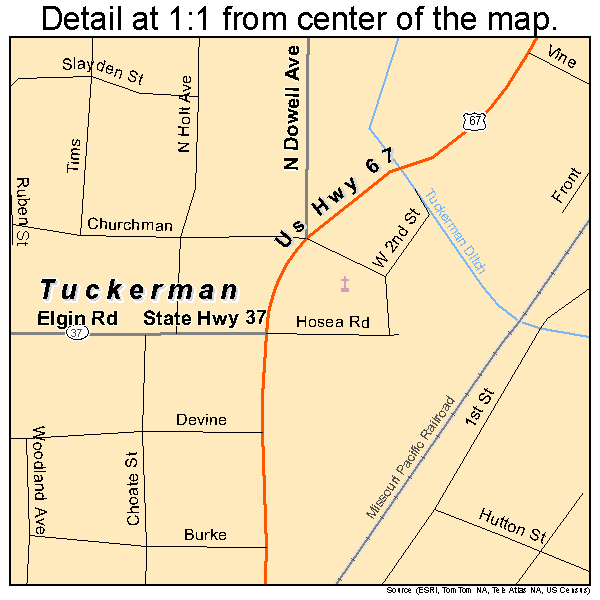 Tuckerman, Arkansas road map detail