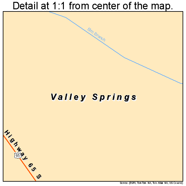 Valley Springs, Arkansas road map detail