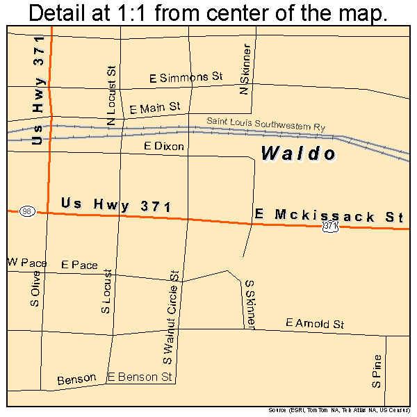 Waldo, Arkansas road map detail