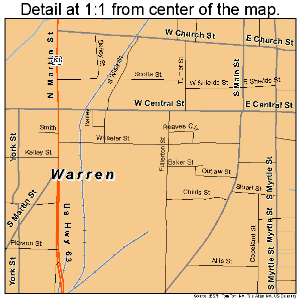 Warren, Arkansas road map detail