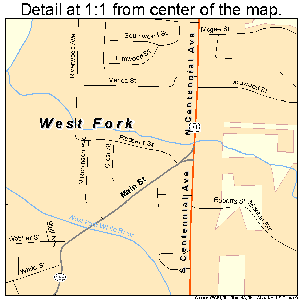 West Fork, Arkansas road map detail