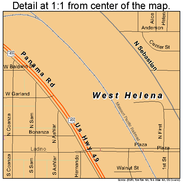 West Helena, Arkansas road map detail