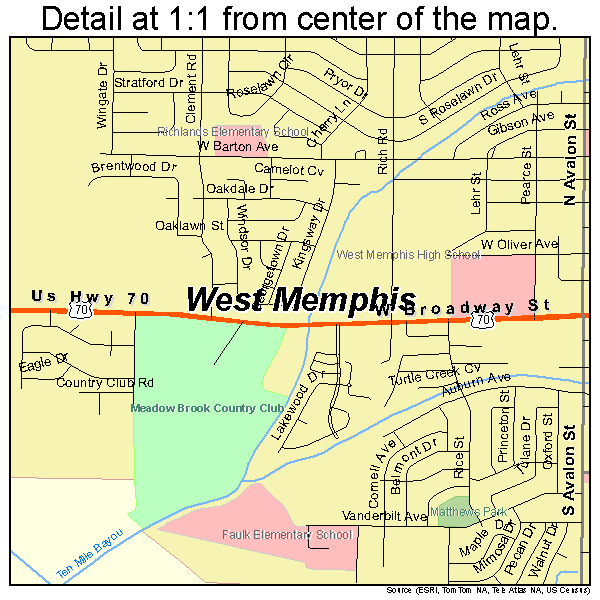 West Memphis, Arkansas road map detail