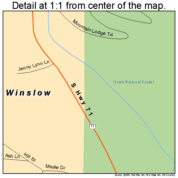 Winslow, Arkansas road map detail