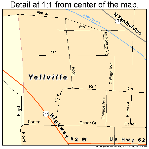 Yellville, Arkansas road map detail