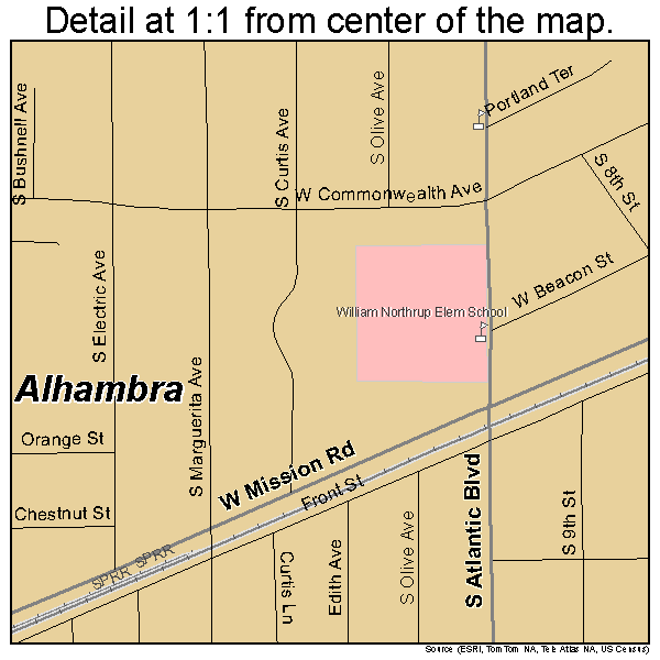 Alhambra, California road map detail