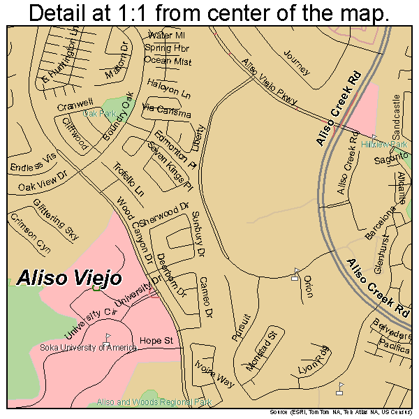 Aliso Viejo, California road map detail