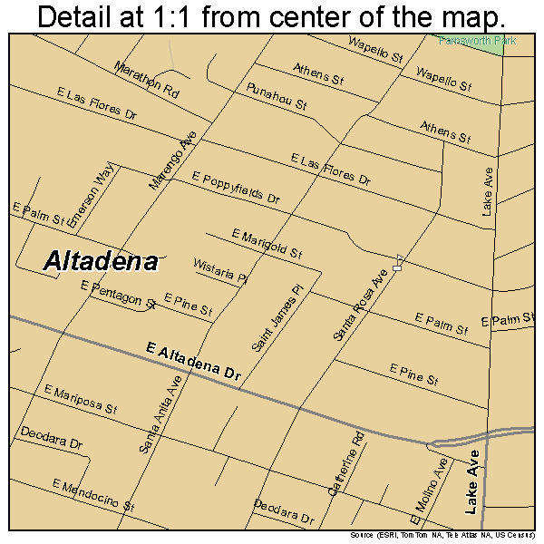 Altadena, California road map detail