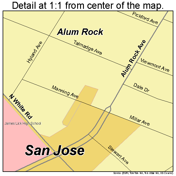 Alum Rock, California road map detail