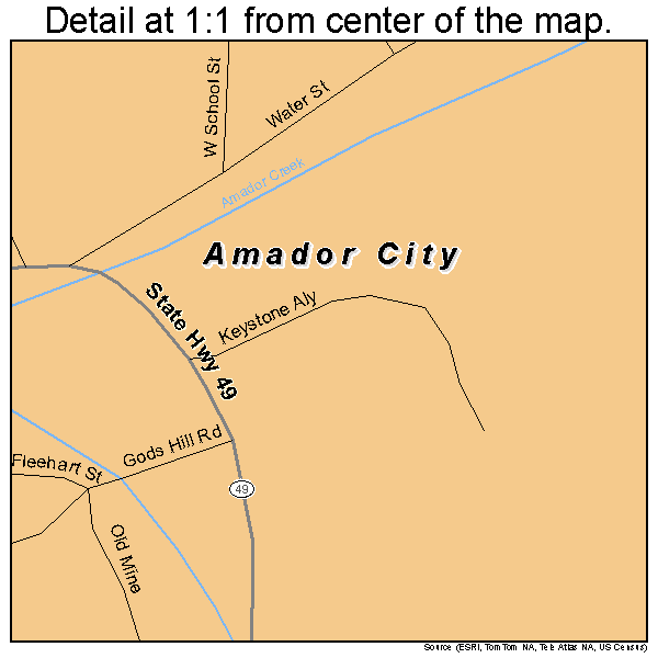 Amador City, California road map detail