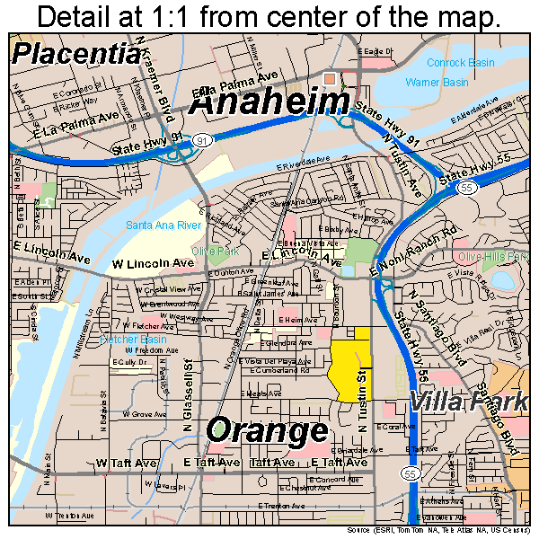 Anaheim, California road map detail