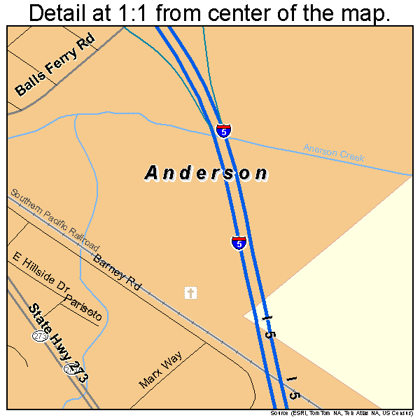 Anderson, California road map detail