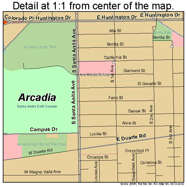 Arcadia, California road map detail