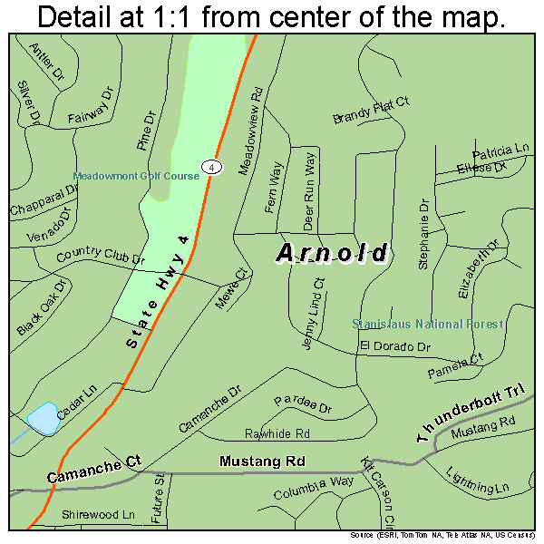 Arnold, California road map detail
