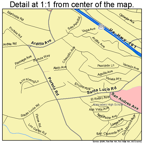 Atascadero, California road map detail