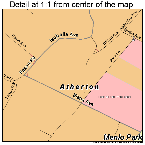 Atherton, California road map detail