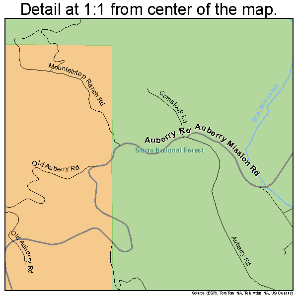 Auberry, California road map detail