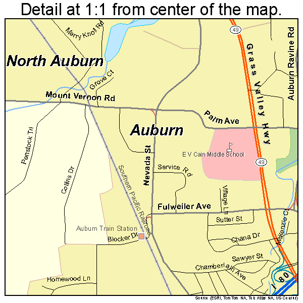 Auburn, California road map detail
