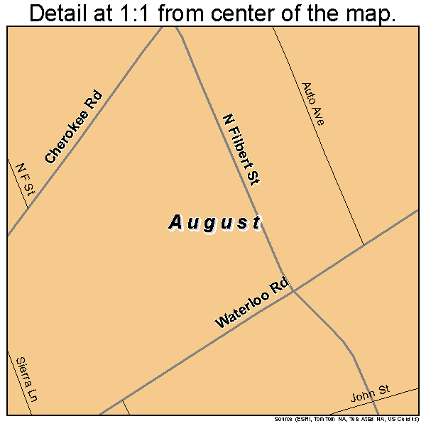 August, California road map detail