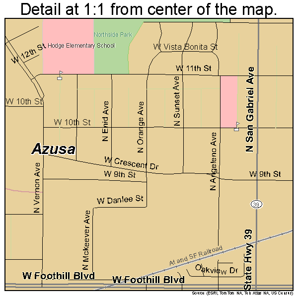Azusa, California road map detail