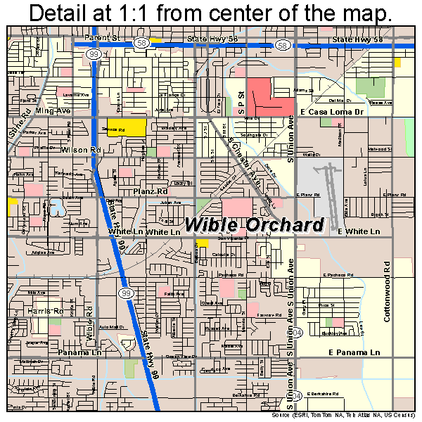 Bakersfield, California road map detail