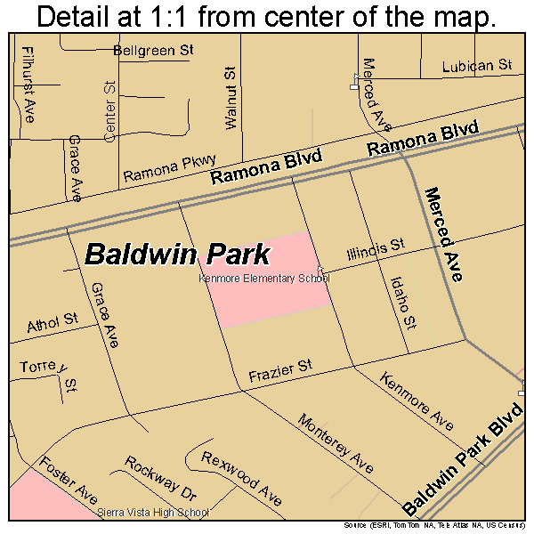 Baldwin Park, California road map detail