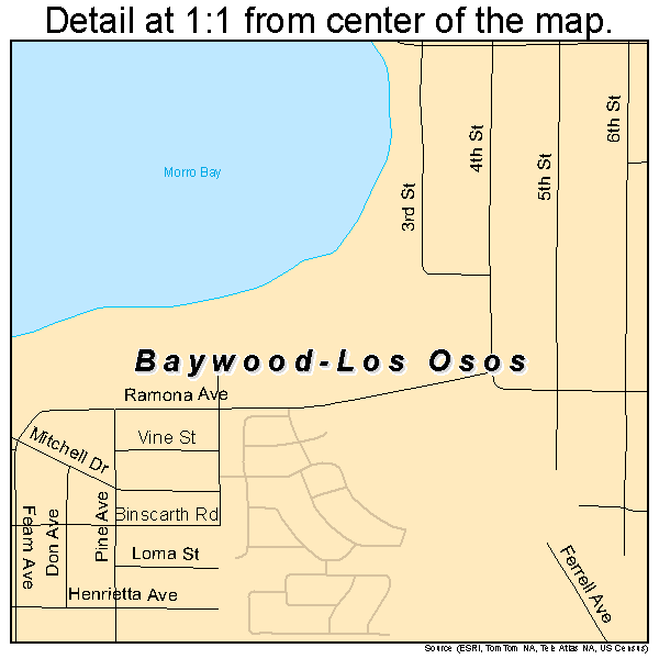 Baywood-Los Osos, California road map detail