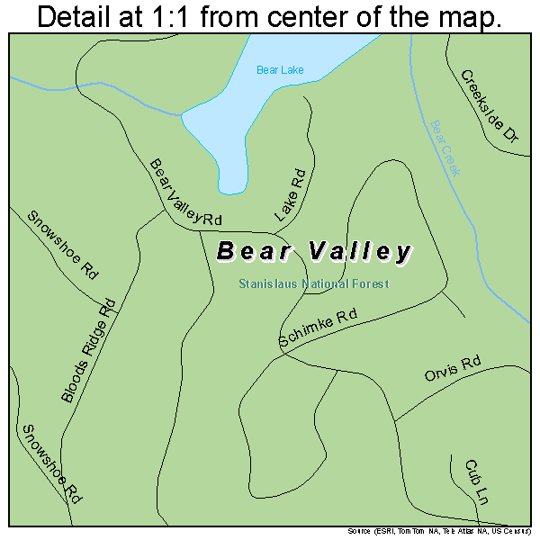 Bear Valley, California road map detail