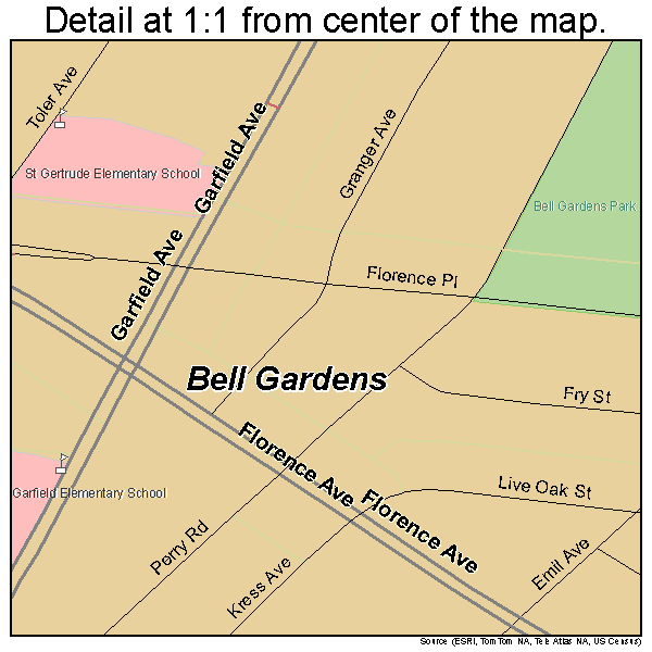 Bell Gardens, California road map detail