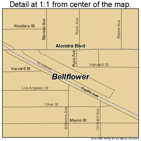 Bellflower, California road map detail