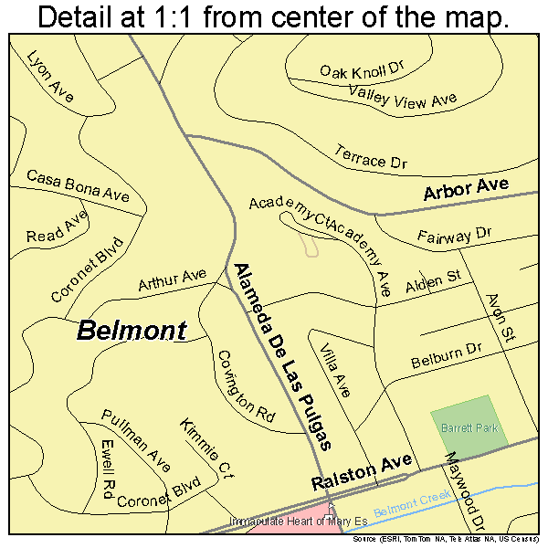 Belmont, California road map detail