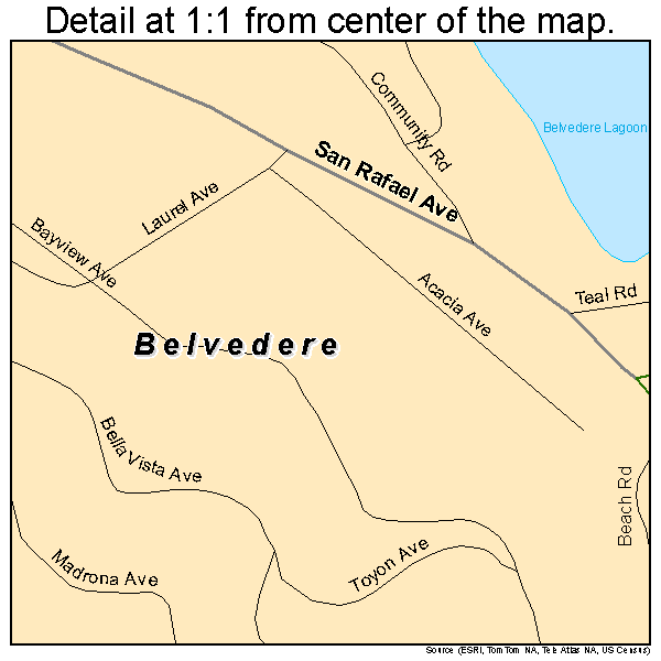 Belvedere, California road map detail