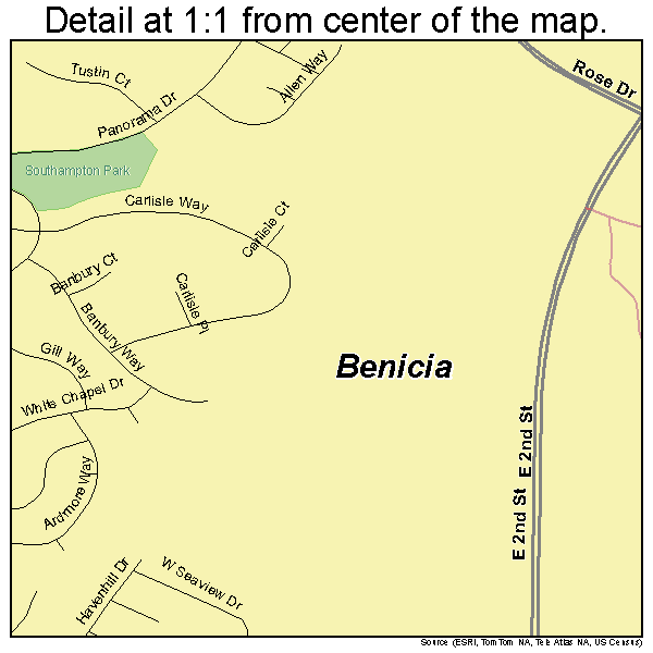 Benicia, California road map detail
