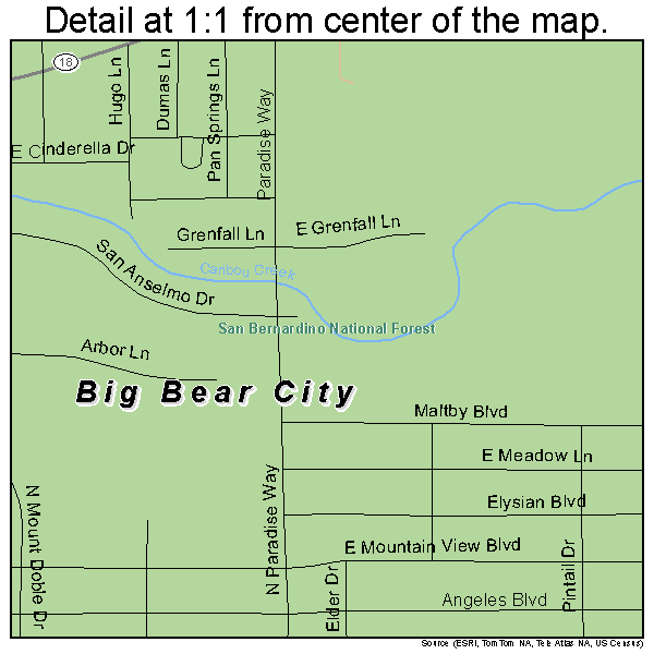 Big Bear City, California road map detail