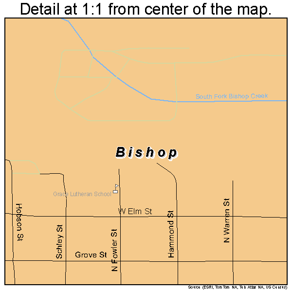 Bishop, California road map detail