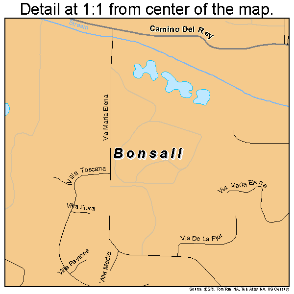 Bonsall, California road map detail
