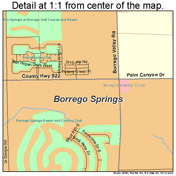 Borrego Springs, California road map detail