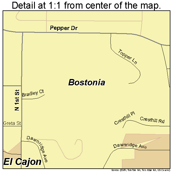 Bostonia, California road map detail