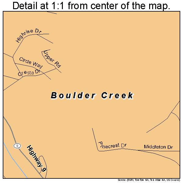 Boulder Creek, California road map detail