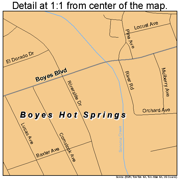 Boyes Hot Springs, California road map detail