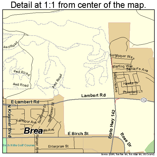 Brea, California road map detail