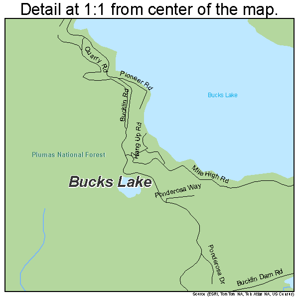 Bucks Lake, California road map detail