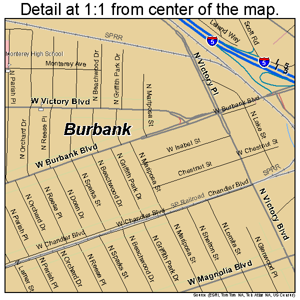Burbank, California road map detail