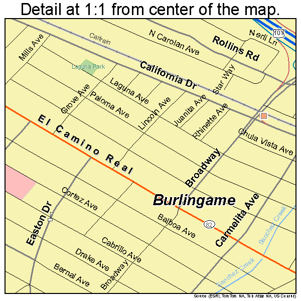 Burlingame, California road map detail