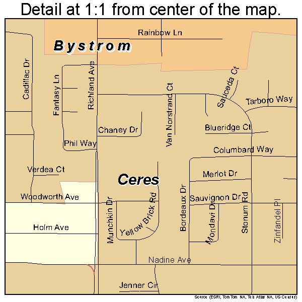 Bystrom, California road map detail